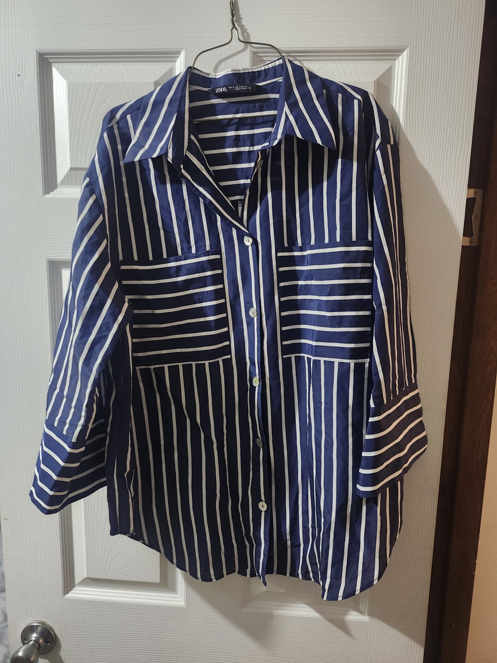 Zara Blue and White Vertical Stripe Button Shirt